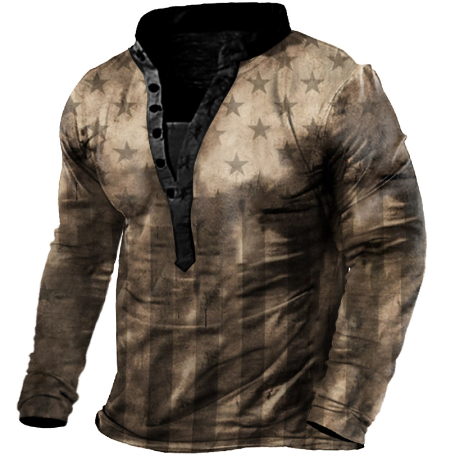 

Men's Outdoor Casual Flag Print Long Sleeve T-Shirt