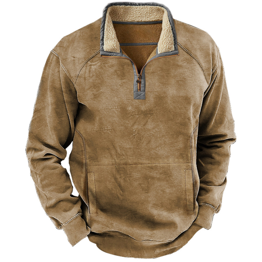 

Men's Outdoor Vintage Print Zip Neck Pocket Sweatshirt