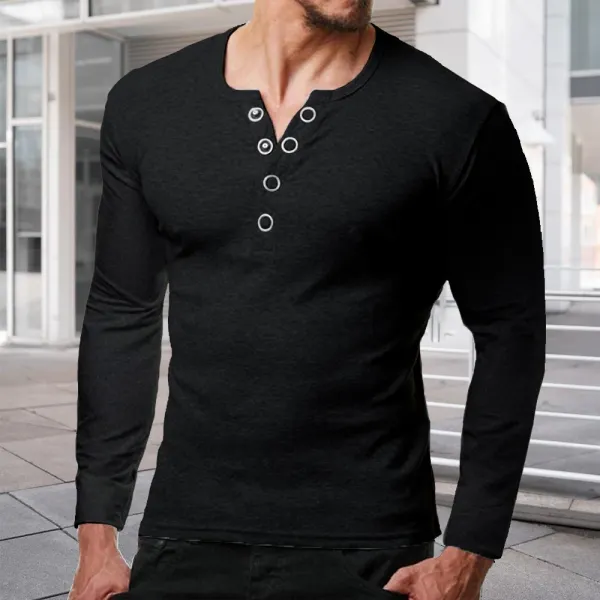 Men's Casual Solid Color Pullover Long Sleeve T-Shirt - Nikiluwa.com 