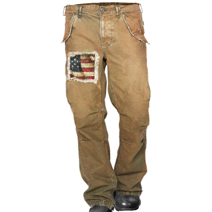 

Men's USA Flag Wash Multi-Pocket Tactical Pants