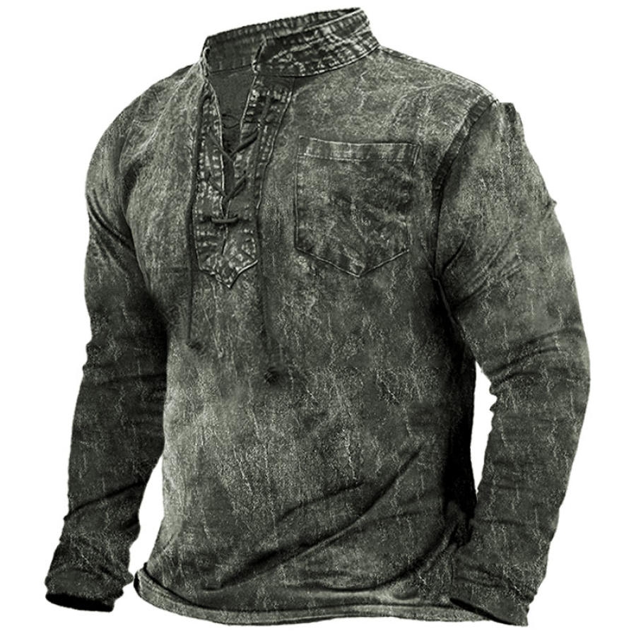 

Men's Retro Distressed Outdoor Training Lace-Up T-Shirt