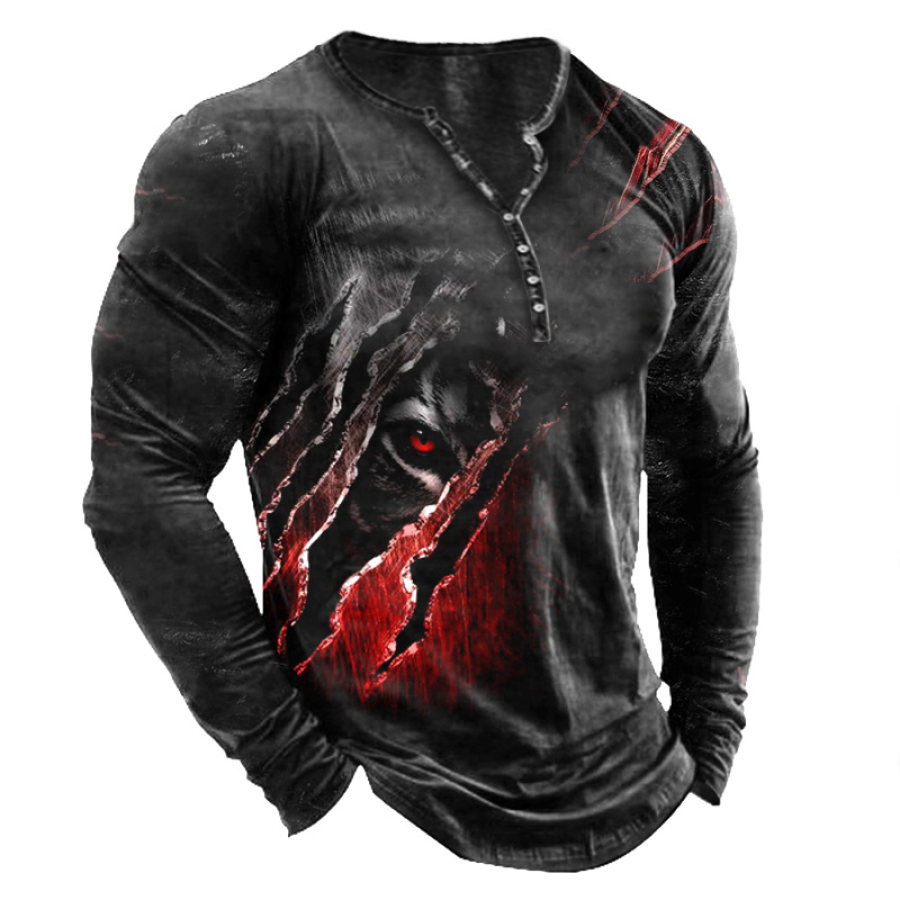 

Men's Vintage Outdoor Tactical Scratch Print Henley T-Shirt