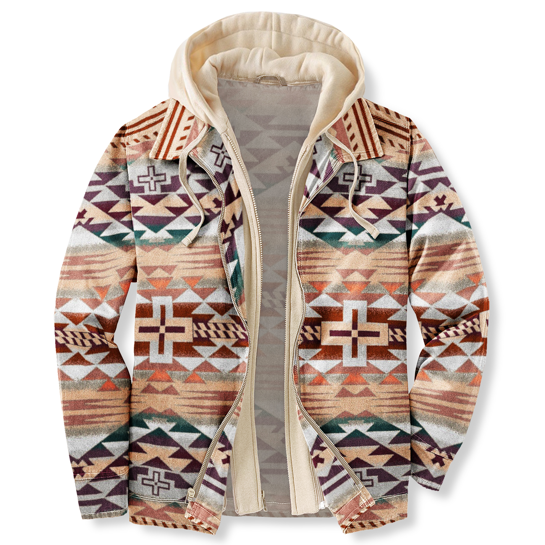 Men's Autumn & Winter Chic Outdoor Casual Vintage Ethnic Print Hooded Jacket