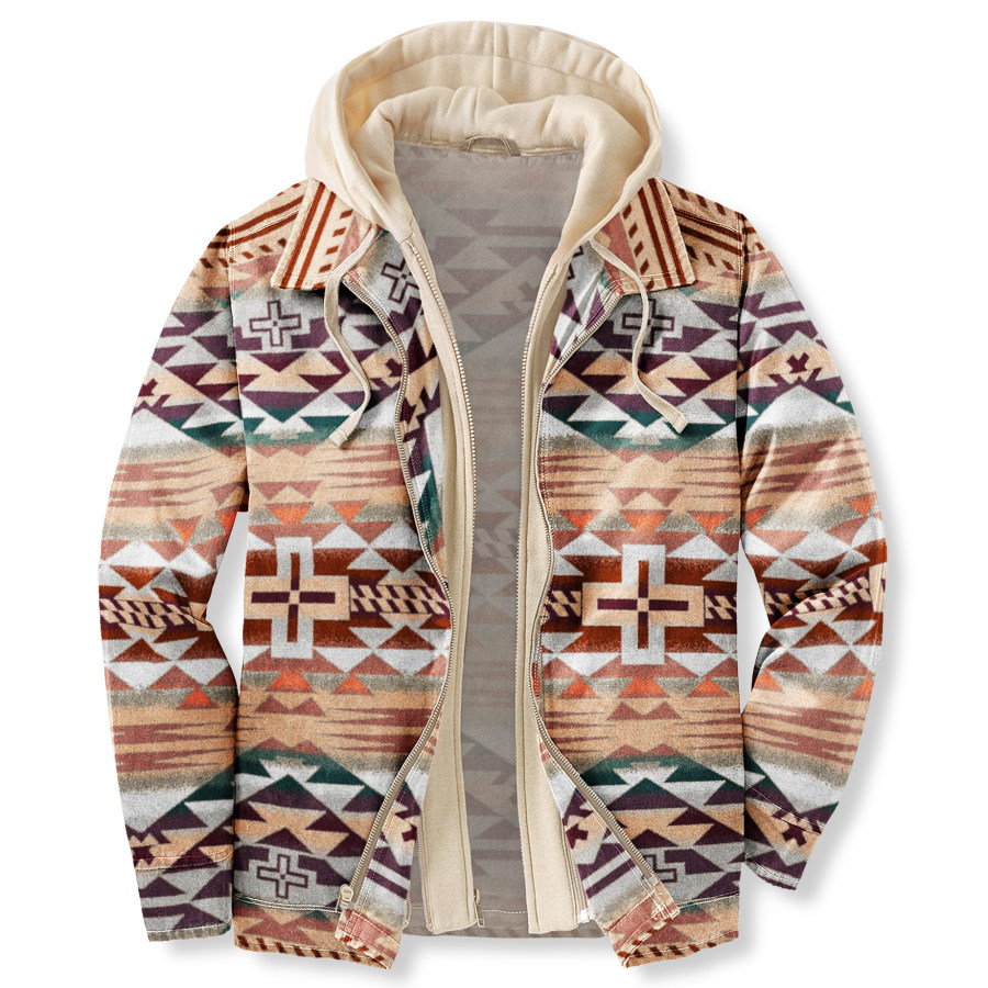 

Herren Herbst & Winter Outdoor Casual Vintage Ethnic Print Kapuzenjacke