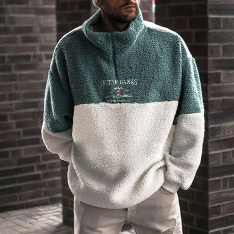 

Übergroßes Sherpa-Sweatshirt Mit „OUTER BANKS“-Stickerei Für Herren