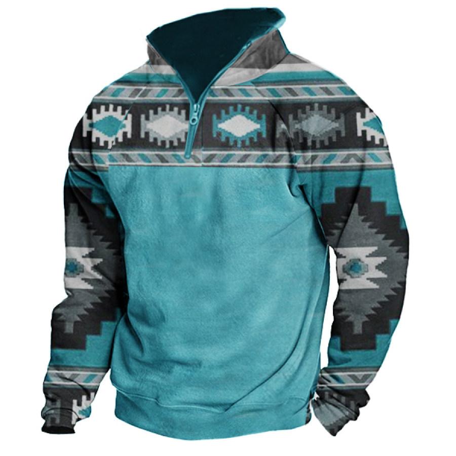 

Men's Vintage Print Half Cardigan Sweatshirt