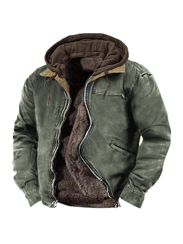 Men's Vintage Outdoor Tactical Hooded Fleece Lined Jacket