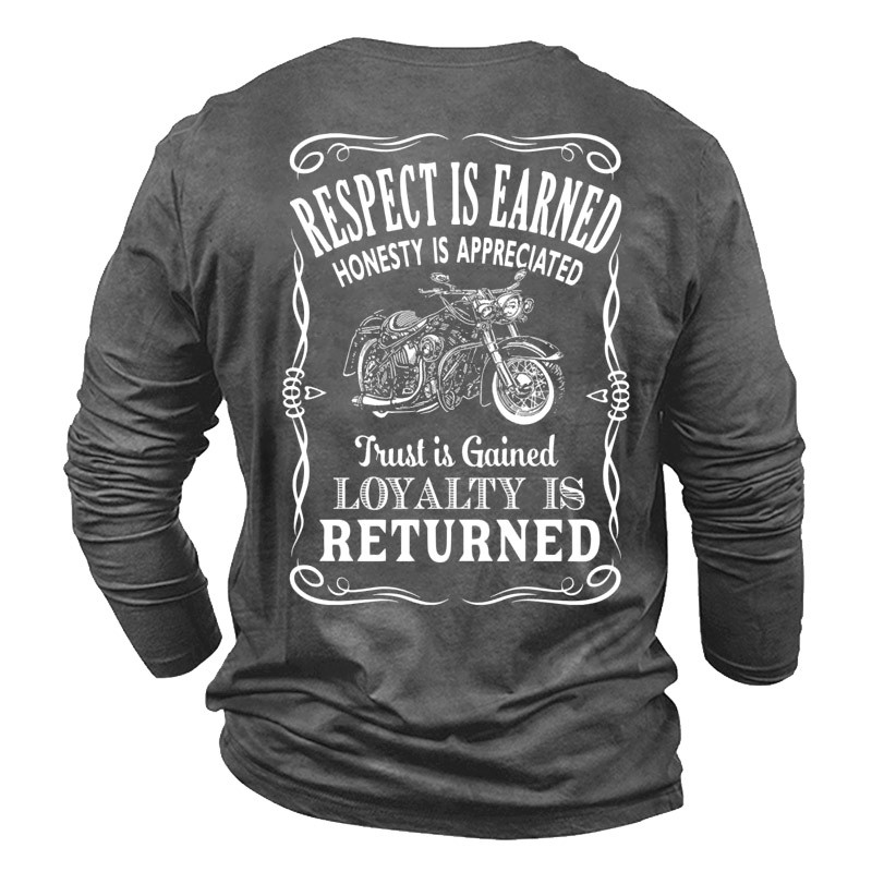 Men's Respect Is Earned. Chic Honesty Is Appreciated. Trust Is Gained. Loyalty Is Returned T-shirt
