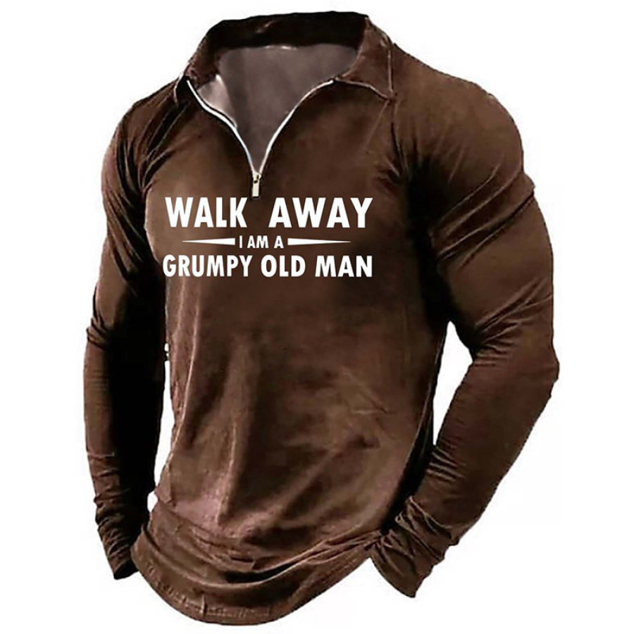 

Walk Away I Am A Grumpy Old Man Men's Vintage Half Open Collar T-Shirt