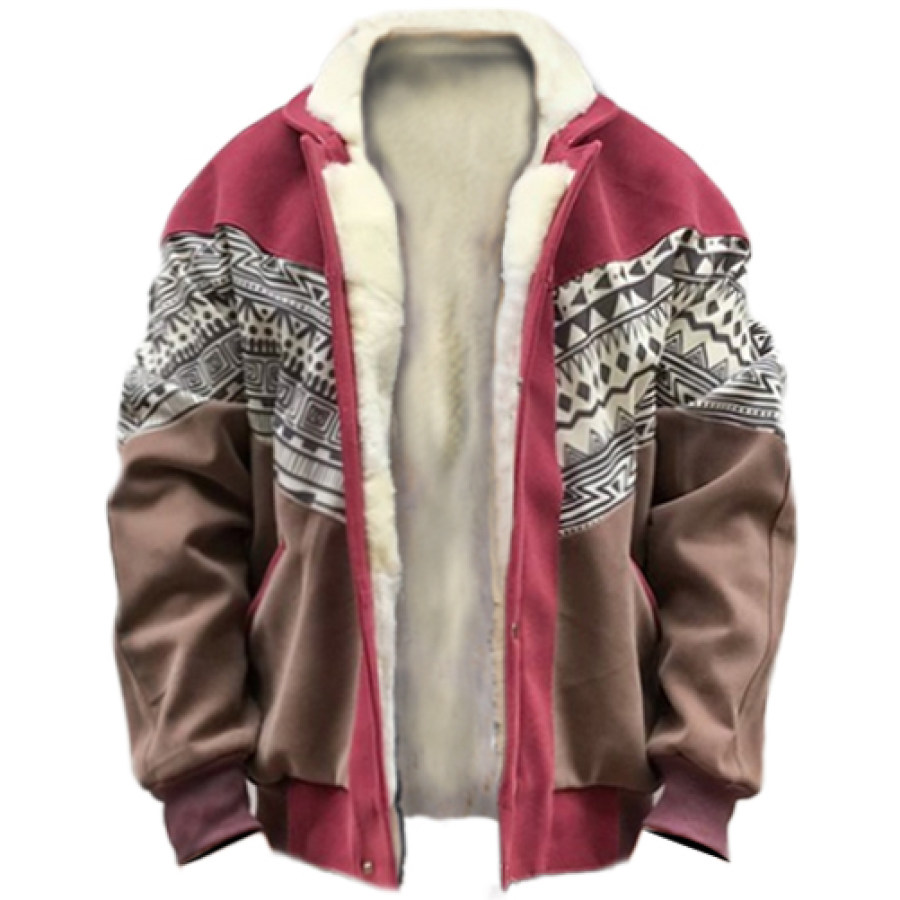 

Men's Western Vintage Print Colorblock Outdoor Fleece Jacket