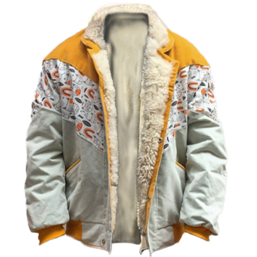 

Men's Western Vintage Print Colorblock Outdoor Fleece Jacket