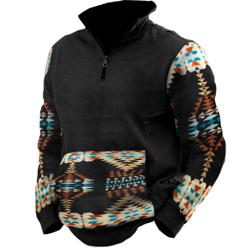 Men's Casual Patchwork Print Pocket Sweatshirt