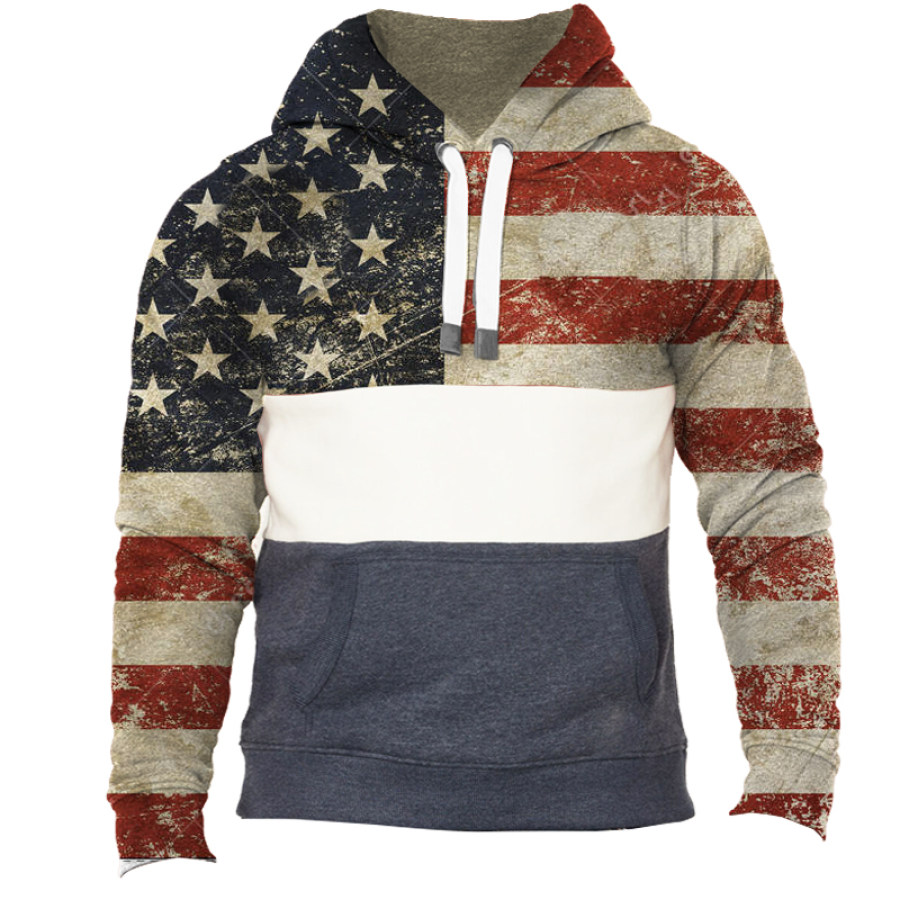 

Vintage American Flag Print Men's Hoodie
