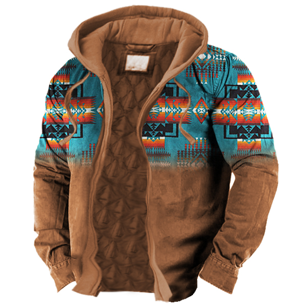 Men's Contrast Cowboy Aztec Chic Christmas Hooded Jacket