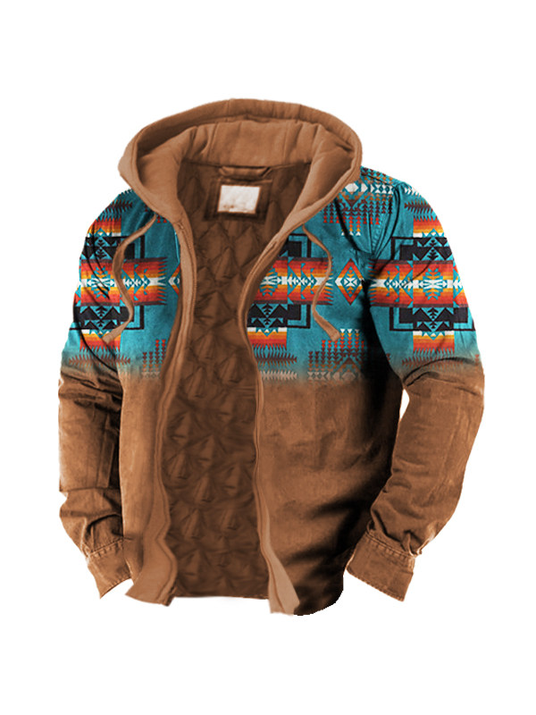 Men's Contrast Cowboy Aztec Christmas Hooded Jacket