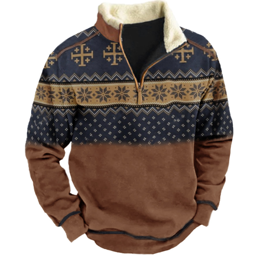 

Men's Vintage Templar Print Stand Collar Sweatshirt