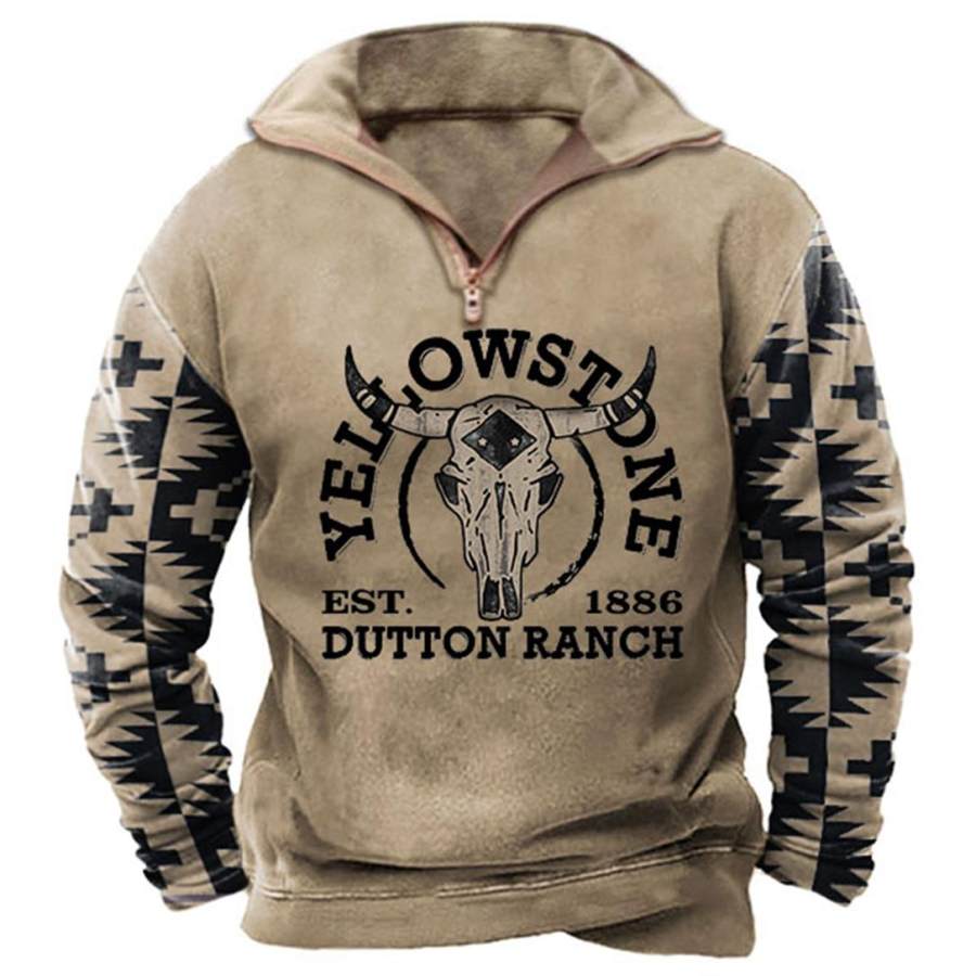 

Men's Vintage Yellowstone Bull Skull Quarter Zip Sweatshirt