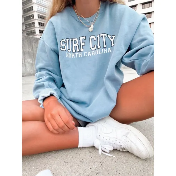 Surf City Print Women's Sweatshirt - Ootdyouth.com 