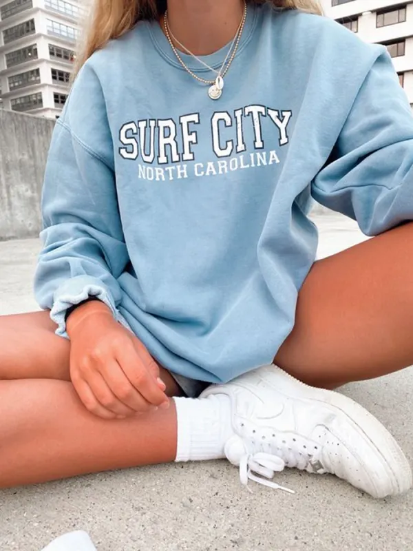 Surf City Print Women's Sweatshirt - Ootdmw.com 