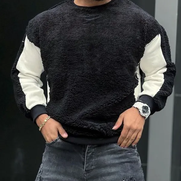 Cashmere Stitching Crew Neck Sweatshirt - Faciway.com 