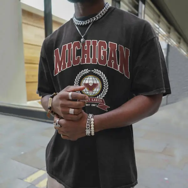 Retro Oversized MICHIGAN Men's T-shirt - Faciway.com 