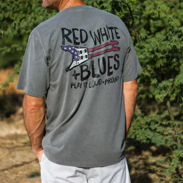 Red White And Blue Crater Round Neck T-shirt - Salolist.com 