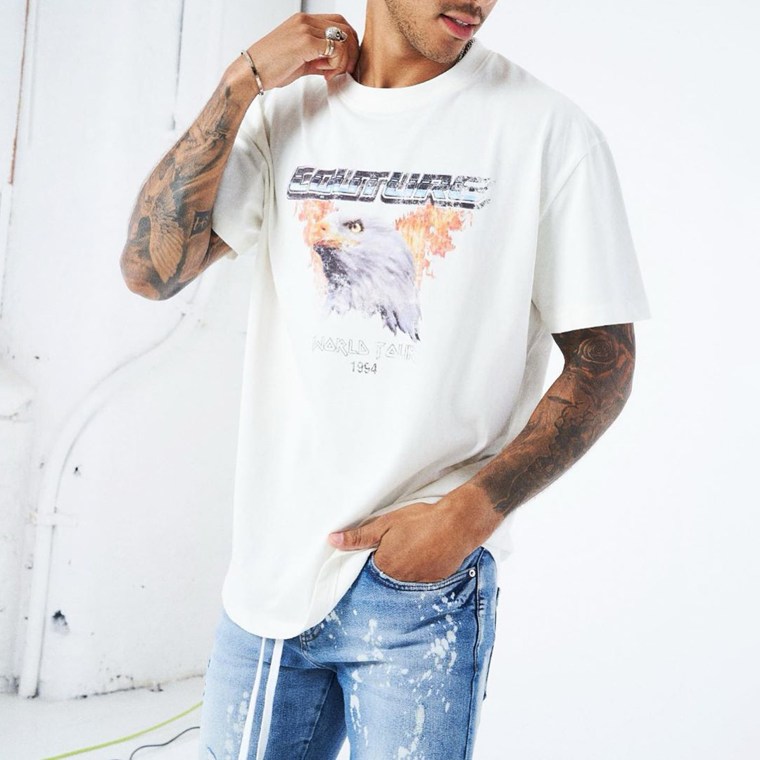 Mens Vintage Round Neck Printed Short sleeved T shirts