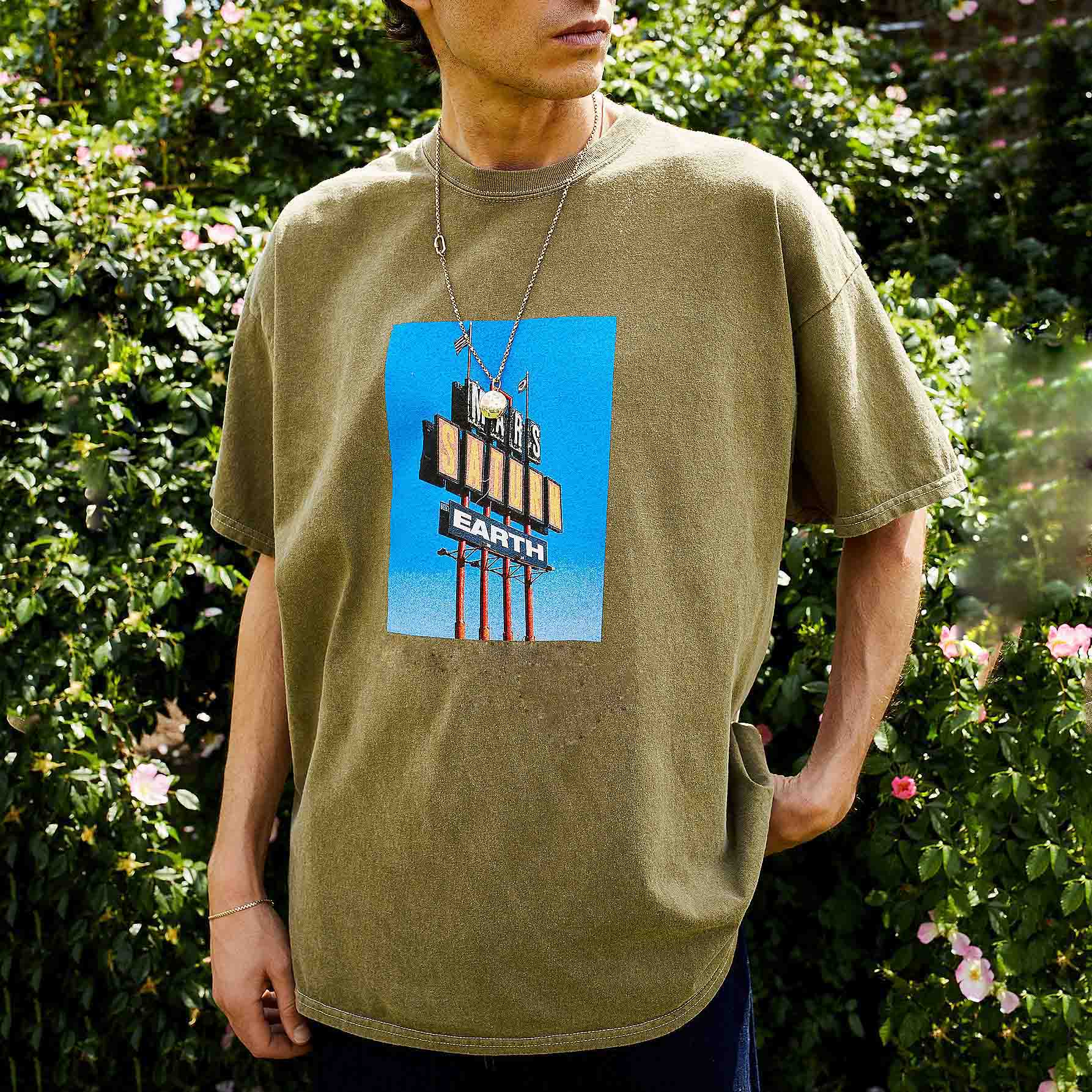 Mens Casual Loose Green T shirt