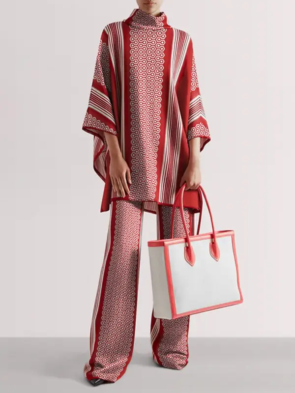 Women's Fashion Elegant Geometric Linear Print Straight Set - Buildernice.com 