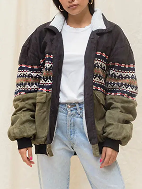 Women Vintage Suede Graphic Fleece Jacket - Buildernice.com 