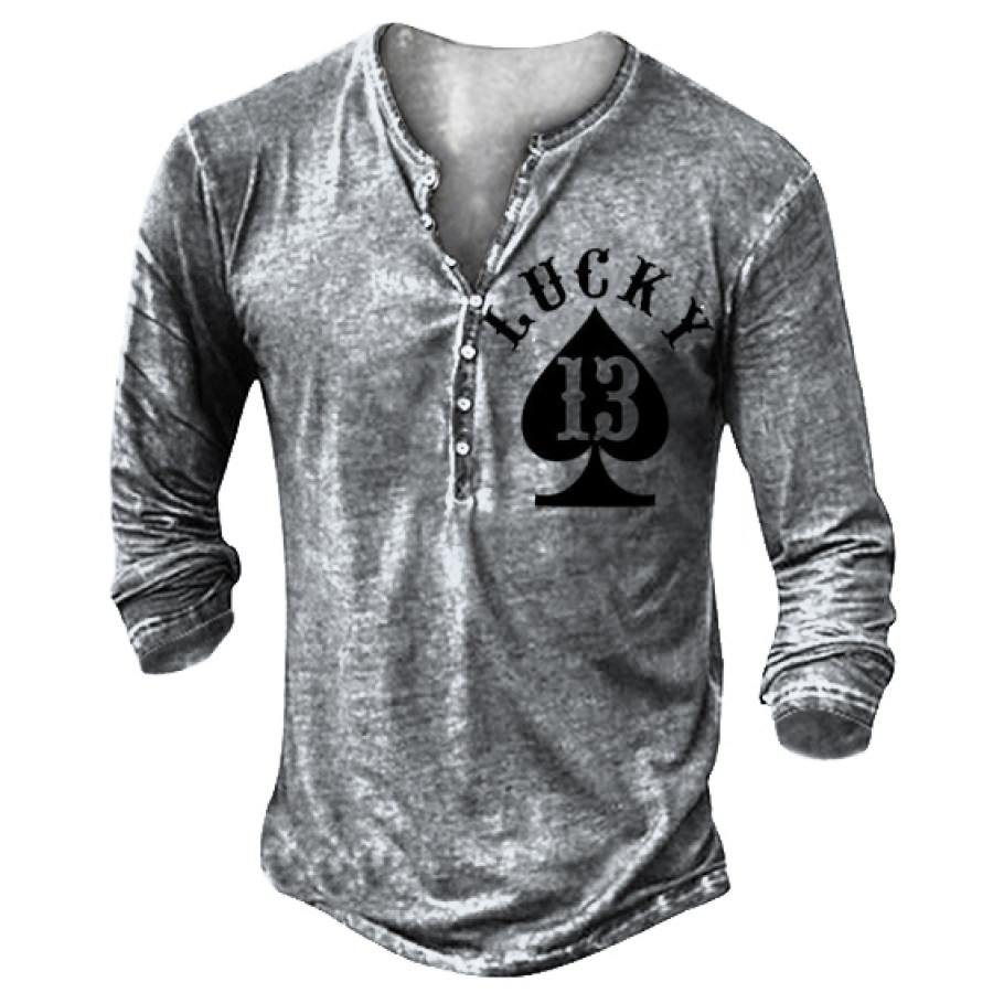 Men's Lucky 13 Printed Retro Vintage Casual Outdoor Henley Shirts, WAYRATES  - buy with discount