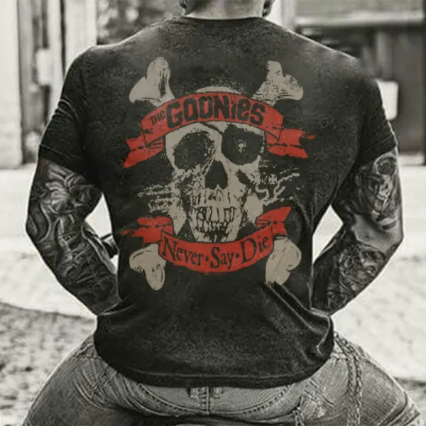 Mens Retro Skull Goonies Never Say Die Printed T-shirt - Kalesafe.com 