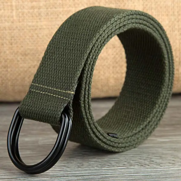 Men's Casual D-buckle Double-ring Buckle Canvas Belt - Dozenlive.com 