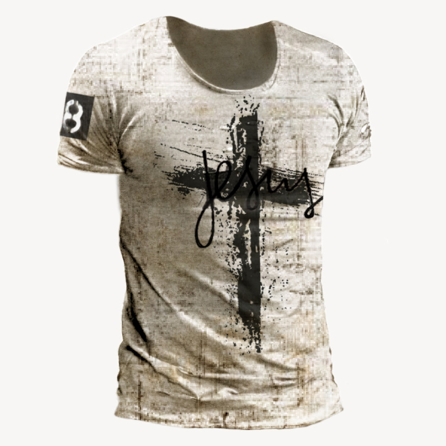 

Men's Retro Jesus Print Outdoor Comfortable And Breathable T-shirt