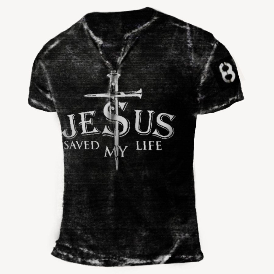 

Men's JESUS Cross Print Outdoor Combat T-shirt