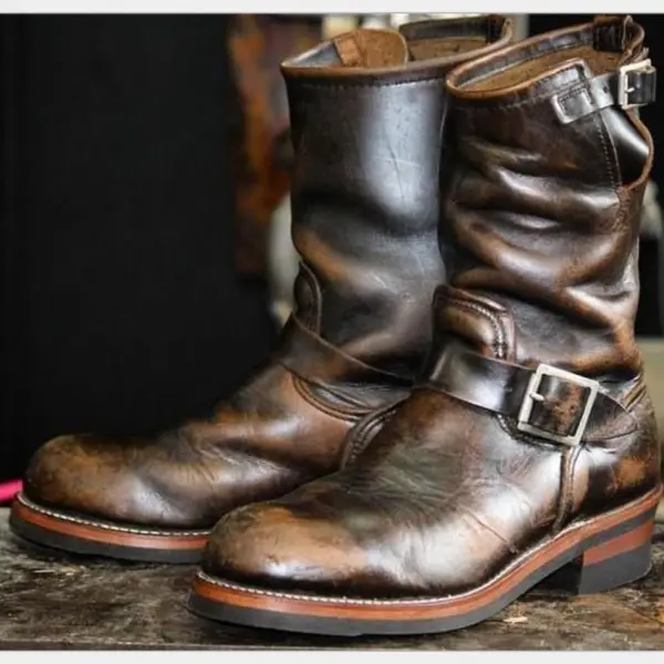 Men's Outdoor Retro Vntage Belt Buckle Low Heel PU Boots - Villagenice.com 