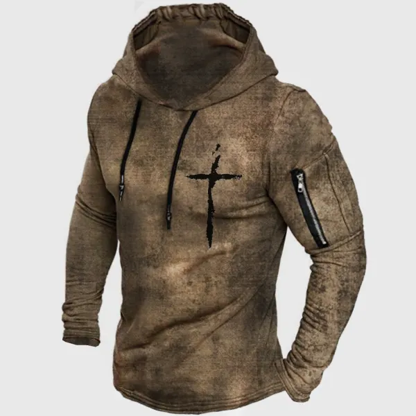 Men's Outdoor Cross Print Sleeve Pocket Hoodie - Chrisitina.com 