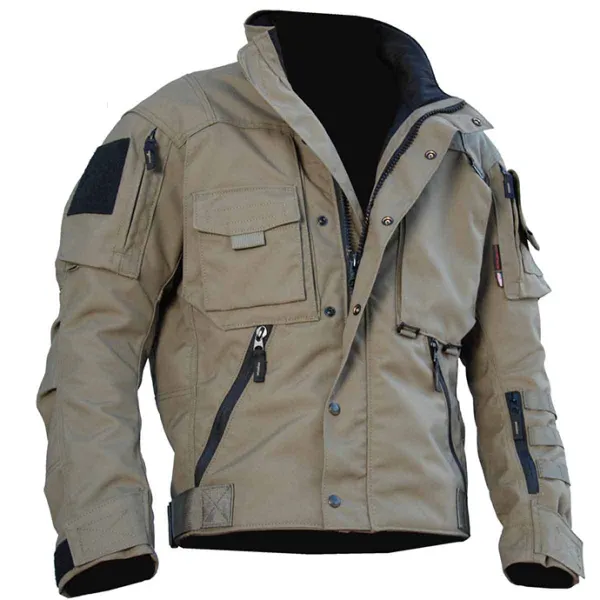 Mens Lightweight Multi Pockets Zip Front Stand Collar