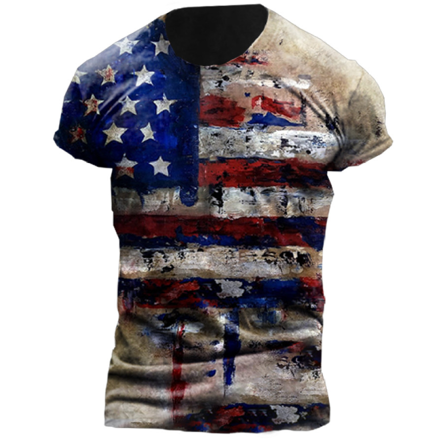 Mens Retro Casual Short Sleeve T-shirt