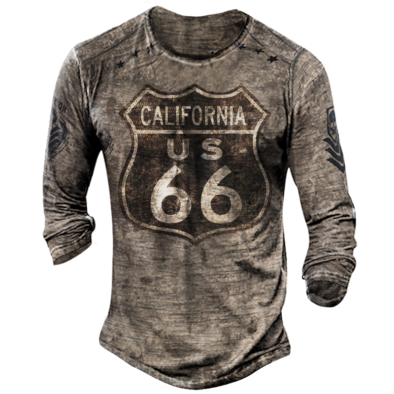 Mens Us Route 66 Chic Retro Printed Long Sleeve Top