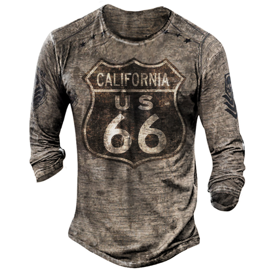 Mens US Route 66 Retro Printed Long Sleeve Top