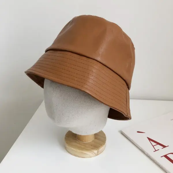 Korean Style PU Leather Solid Color Hat - Yewnow.com 