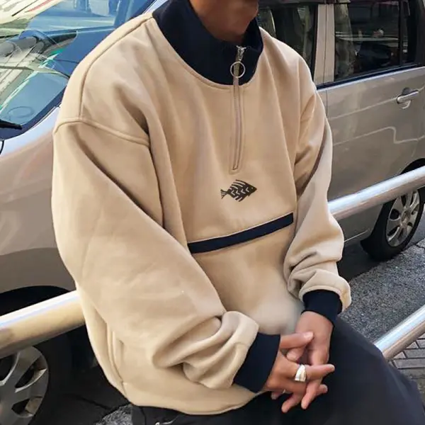 Sweater Pria Retro Polos Ritsleting - Kalesafe.com 