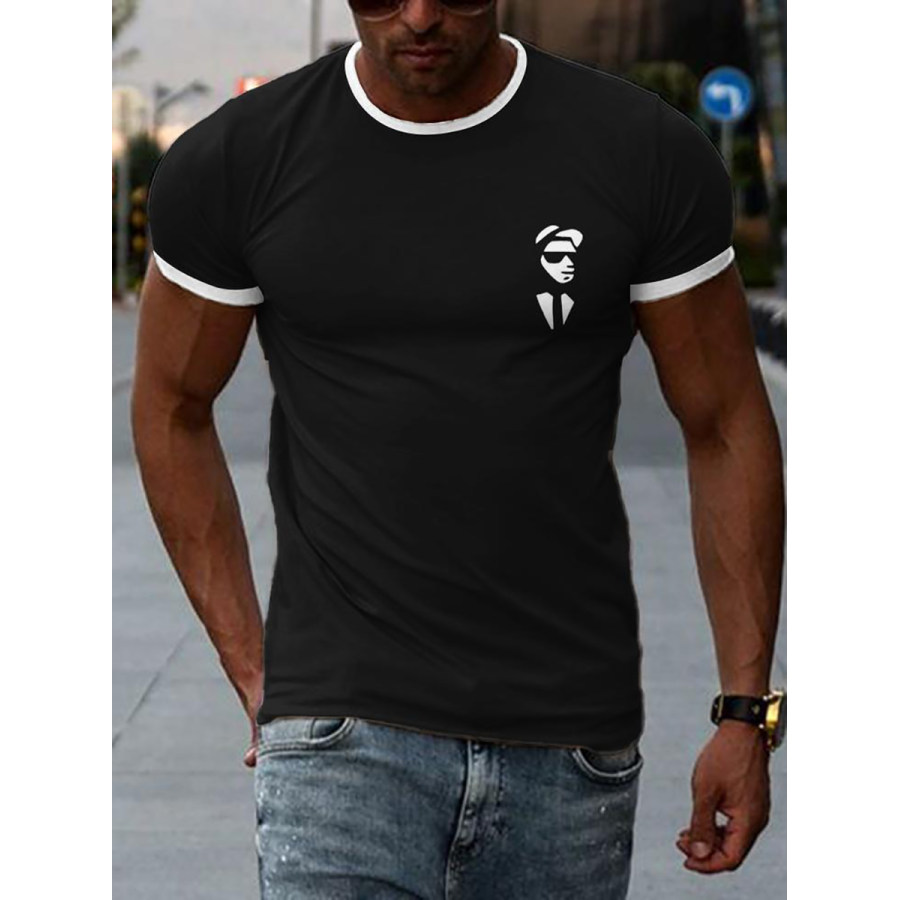 

Colorblock Short-sleeved Round Neck Simple SKA Print T-shirt