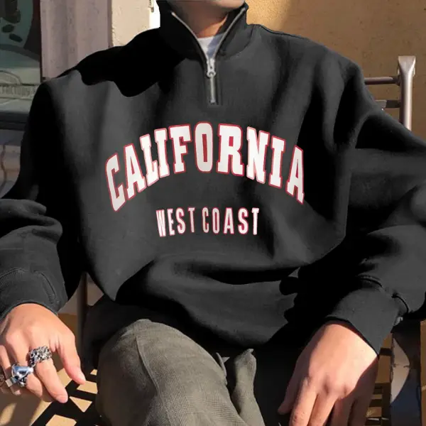 Men's California Casual Printed Zipper Polos Sweatshirt - Fineyoyo.com 