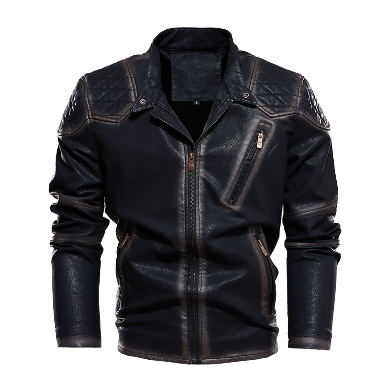 Men's Fashion Multi Pocket Chic Zipper Design Iocomotive Outdoor Sports Plush Leisure Leather Jackets