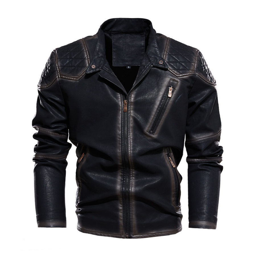 

Men's Fashion Multi Pocket Zipper Design Iocomotive Outdoor Sports Plush Leisure Leather Jackets