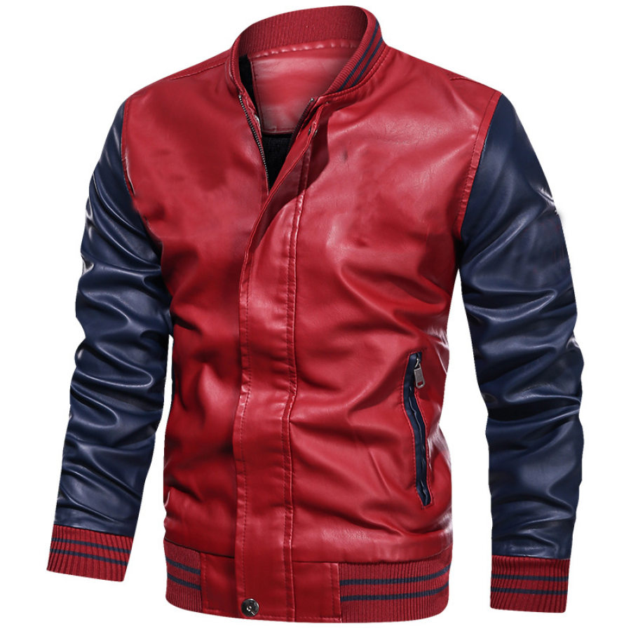 

Men's Old Retro Motorcycle Plus Velvet Leather Baseball Collar Jackets