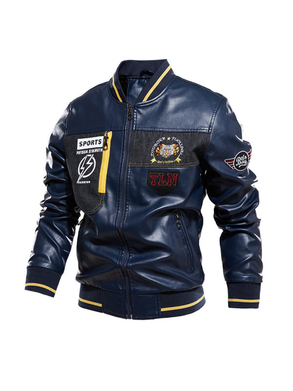 Men's Outdoor Sports Old Retro Motorcycle Zipper Design Plus Velvet Leather Jackets