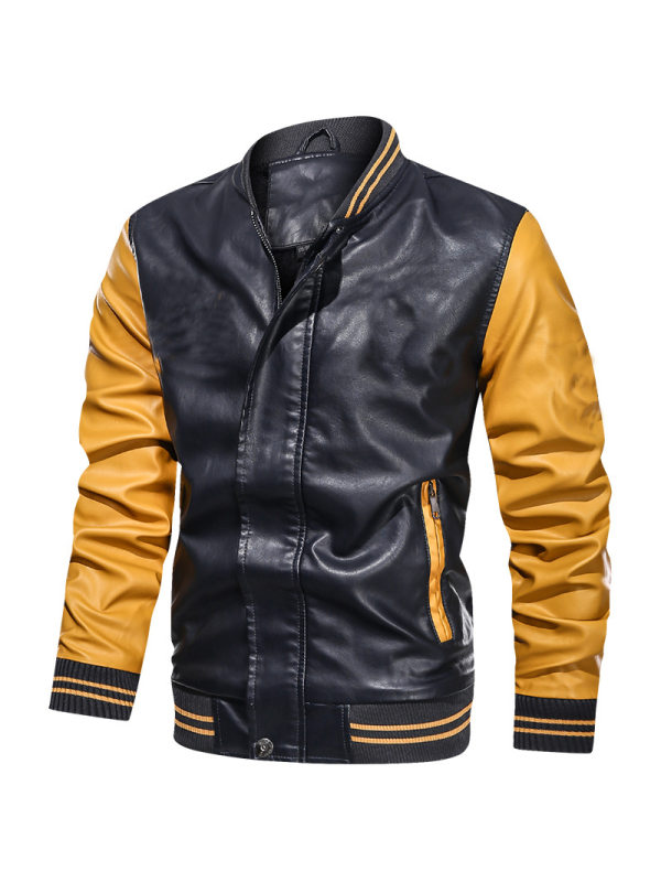 Men's Old Retro Motorcycle Plus Velvet Leather Baseball Collar Jackets